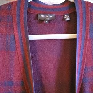 Ted Baker Plaid knit cardigan / jacket. Oxblood & Navy. small. Rich.
